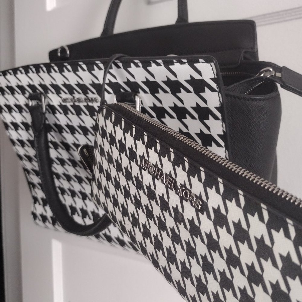 Michael Kors Purse with Wallet Hounds Tooth black and white set